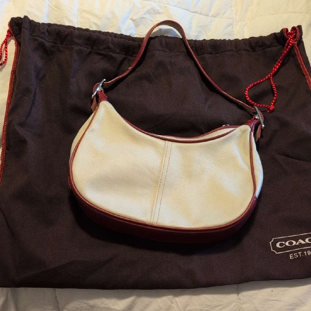 Coach Cream and Brown Shoulder Bag